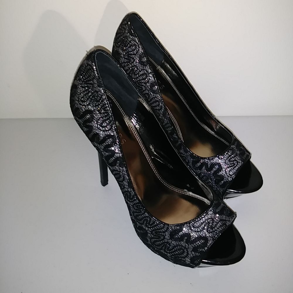 Bakers Multi Sparkle Platform Peep Toe Heels Euc - image 3